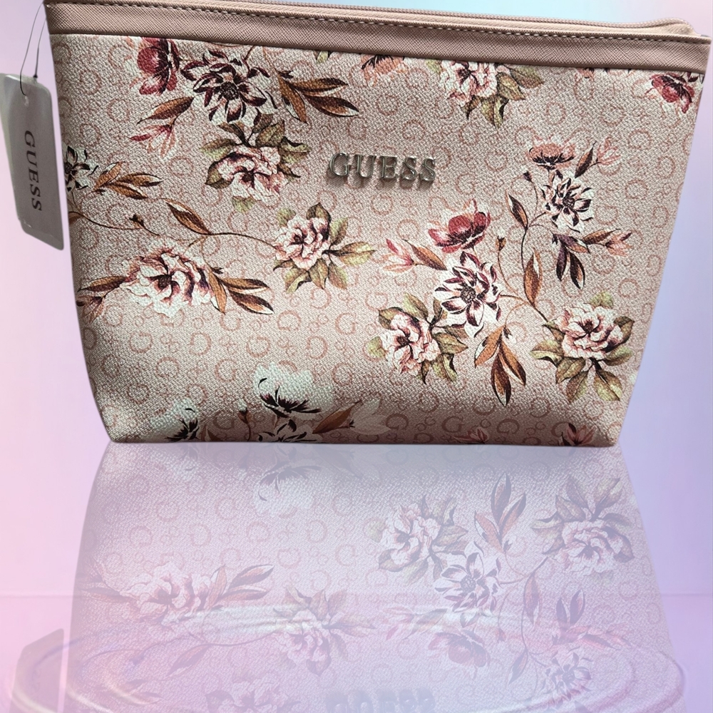 GUESS Floral Cream And Pink Cosmetic Bag